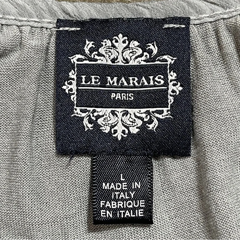 Le Marais Paris Gray Silk‎ Blend Embroidered Tunic Blouse Balloon Sleeve Top L